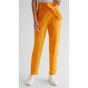 Express Womens Orange Tie Belt High-Waisted Tapered Pants Cotton